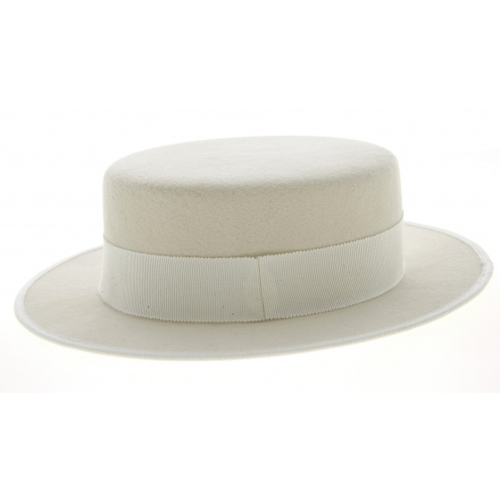 White Wool Felt Boater Hat - Traclet White Wool Felt Boater Hat - Traclet