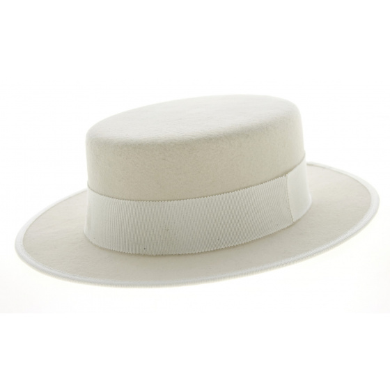White Wool Felt Boater Hat - Traclet White Wool Felt Boater Hat - Traclet