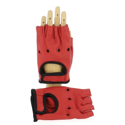 Red & Black Leather Driving Fingerless Gloves - Aussie Apparel Reference: 9719 | Traclet Hat Shop