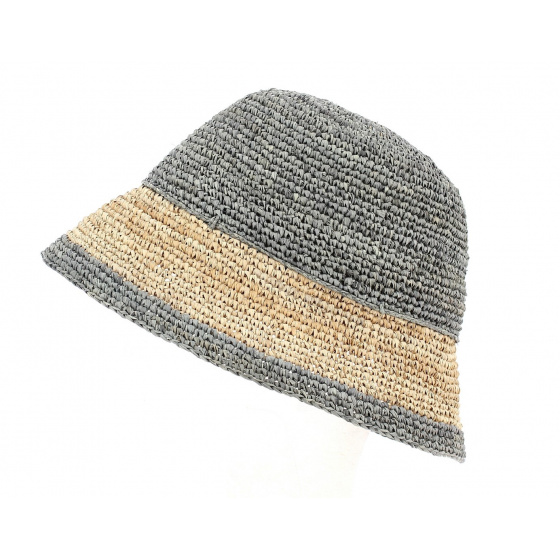 Chapeau Cloche Raffia Sambava Beige & Gris- Traclet