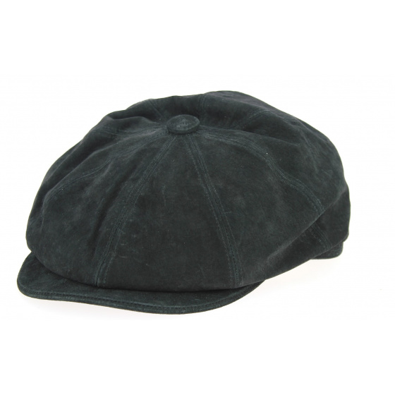Black Leather Hatteras Newsboy Cap - Aussie Apparel