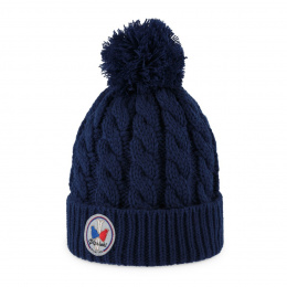 Navy Blue Gstaad Pom-Pom Beanie - Pipolaki