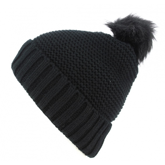 Black Danica Pompom Beanie - Traclet Black Danica Pompom Beanie - Traclet