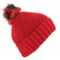 Red Danica Pom Pom Beanie - Traclet