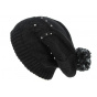 Long Pompom Beanie Birama Black - Traclet