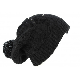 Long Pompom Beanie Birama Black - Traclet