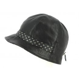 Black Leather Inforchia Cloche Hat - Traclet