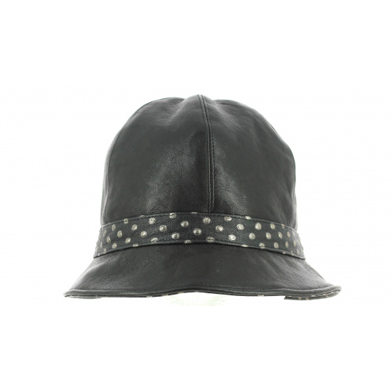 Black Leather Inforchia Cloche Hat - Traclet