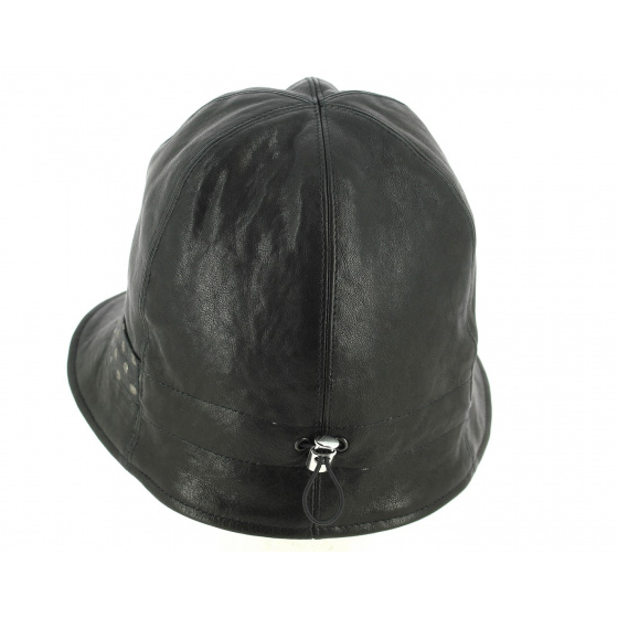 Black Leather Inforchia Cloche Hat - Traclet