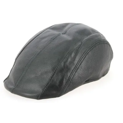 Casquette Plate Brindisi Cuir Noir- Crambes  Reference : 8688 | Chapellerie Traclet