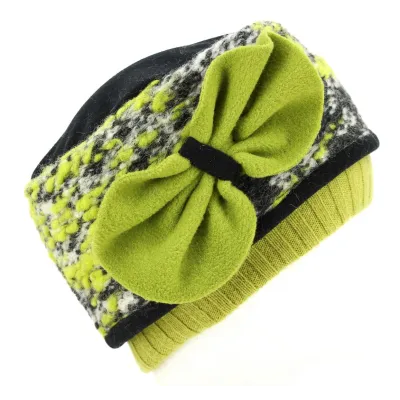 Women's Beanie with Green & Black Bow - Traclet Reference: 3113 | Traclet Hat Shop