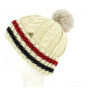 Beige Tricolor Absie Pompom Beanie - Traclet