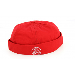 Red Cotton Docker Beanie with Triskel - Traclet