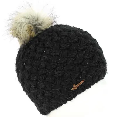 Bonnet Pompon Maggy Fausse Fourrure Laine Noir- Herman Reference : 4231 | Chapellerie Traclet