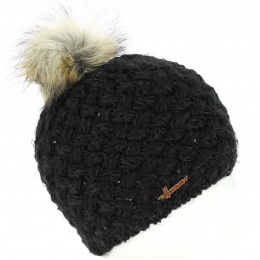 Maggy Faux Fur Wool Pompon Hat Black- Herman