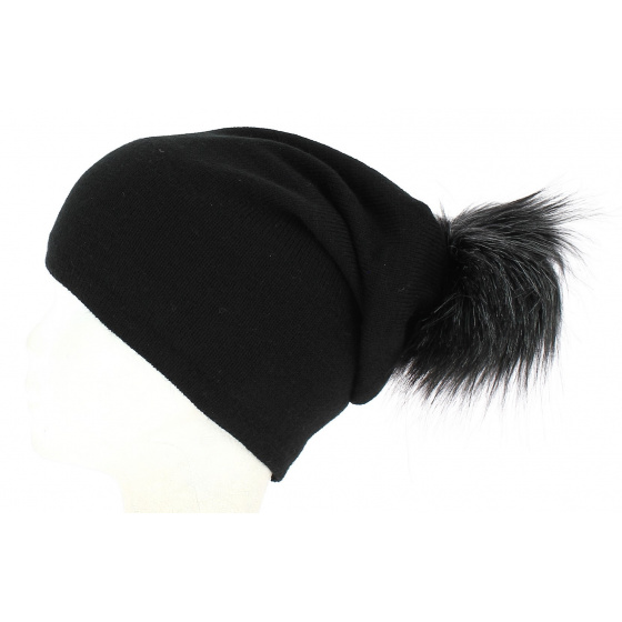 Beanie Pompom Louise Faux Fur Black - Herman