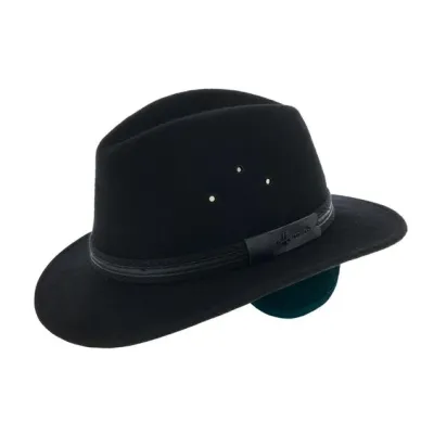 Mac Eye Traveller Hat with Ear Flaps in Black Wool Felt - Herman Reference: 8476 | Traclet Hat Shop