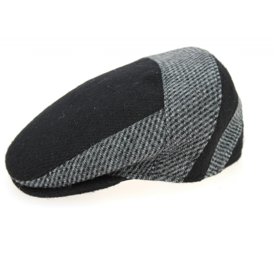 Black & Gray Wool Ferrara Flat Cap - Traclet Black & Gray Wool Ferrara Flat Cap - Traclet
