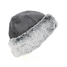 Nayeli Leather & Faux Fur Beanie Anthracite - Traclet