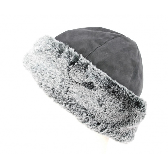 Nayeli Leather & Faux Fur Beanie Anthracite - Traclet