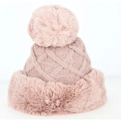 Bonnet à Pompon Allos Fausse Fourrure Rose- Traclet  Reference : 4036 | Chapellerie Traclet