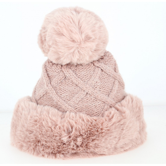 Pink Faux Fur Allos Pom-pom Beanie - Traclet