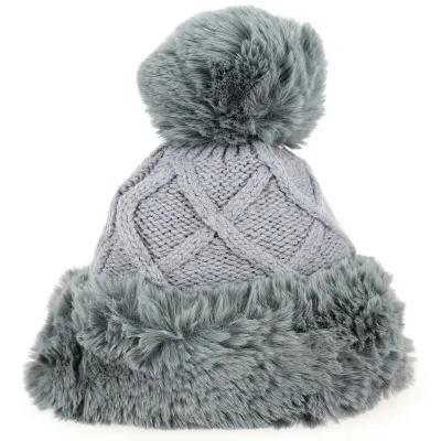 Allos Faux Fur Pom-Pom Beanie Gray - Traclet Reference: 4031 | Chapellerie Traclet