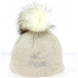 Bonnet à Pompon Silver Laine Beige- Traclet 