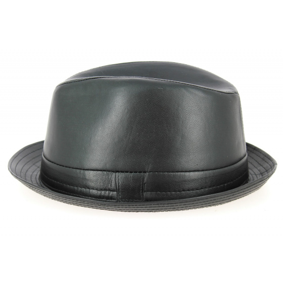 Black Leather Fabro Trilby Hat - Traclet