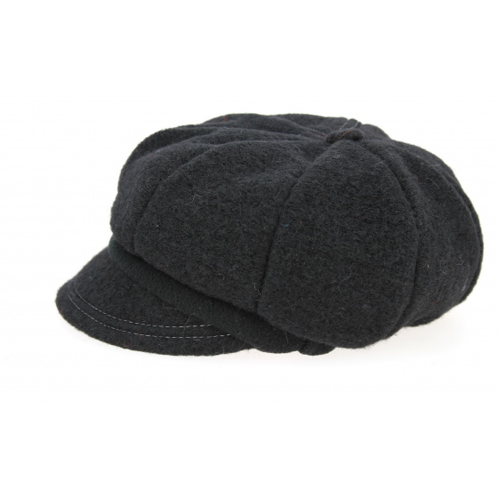 Black Wool Ravarino Newsboy Cap - Traclet