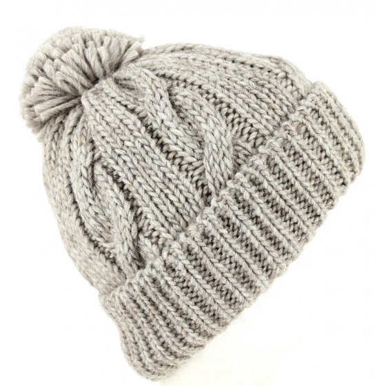 Valeriano Wool & Alpaca Grey Pompom Beanie - Traclet