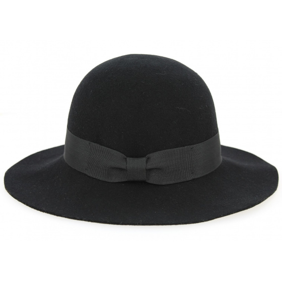 Elianne Wide Brim Wool Felt Hat Black - Traclet