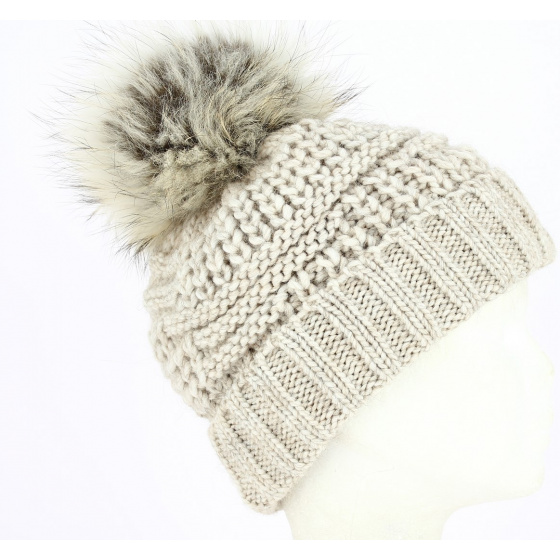 Imola Alpaca & Wool Beanie with Pompom Beige - Traclet Imola Alpaca & Wool Beanie with Pompom Beige - Traclet