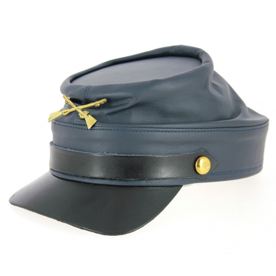 Navy Blue Leather Northern Style Cap - Traclet