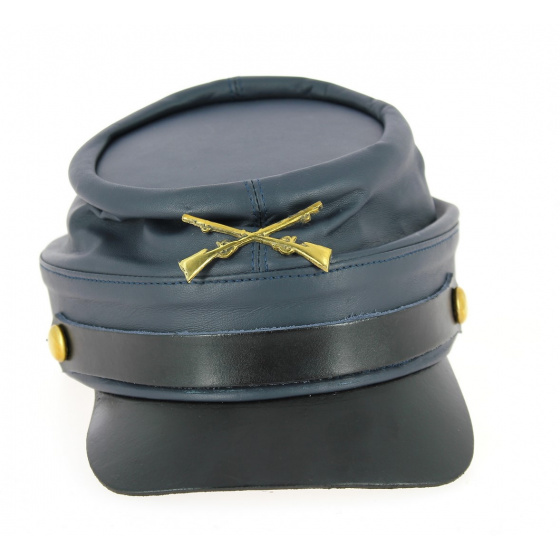 Navy Blue Leather Northern Style Cap - Traclet