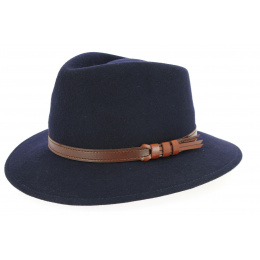 Navy Blue Wool Felt Jamer Fedora Hat - Traclet