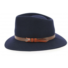 Navy Blue Wool Felt Jamer Fedora Hat - Traclet