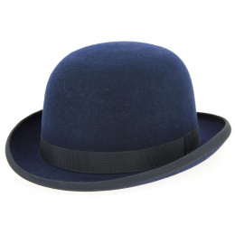 Navy Blue Wool Felt Bowler Hat - Traclet