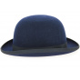 Navy Blue Wool Felt Bowler Hat - Traclet