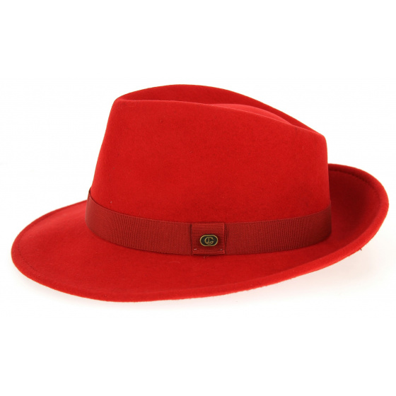 Red Wool Felt Fedora Hat - Traclet
