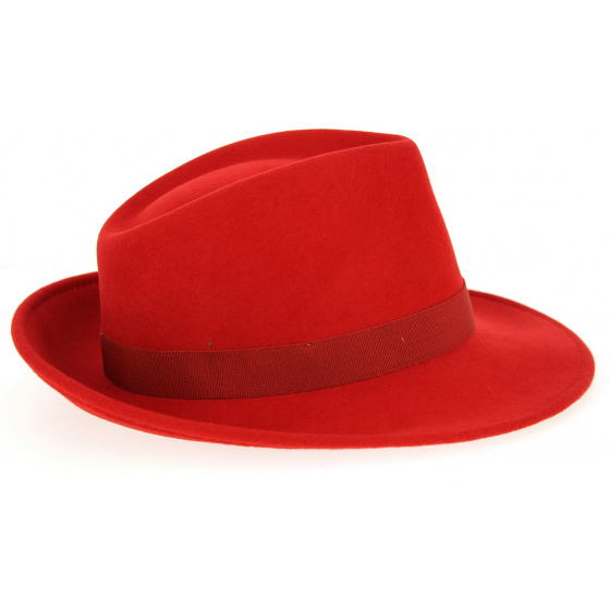 Chapeau Fedora Feutre Laine Rouge - Traclet