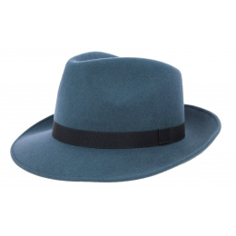 Blue Wool Felt Fedora Hat - Traclet