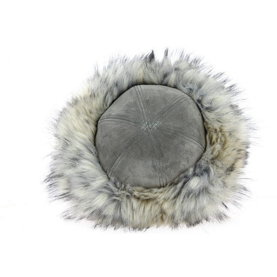 Toque Femme Irena Fausse Fourrure & Cuir Grise - Traclet