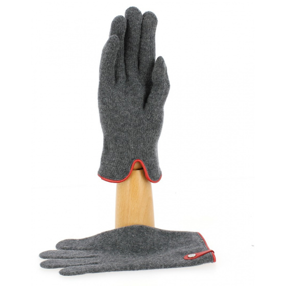 Seville Tactile Gloves Wool & Cashmere Anthracite/Red - Traclet Seville Tactile Gloves Wool & Cashmere Anthracite/Red - Traclet