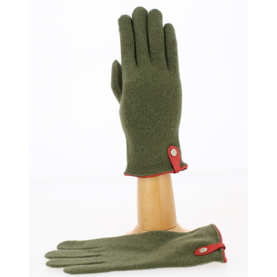 Seville Touchscreen Gloves Wool & Cashmere Khaki/Red - Traclet