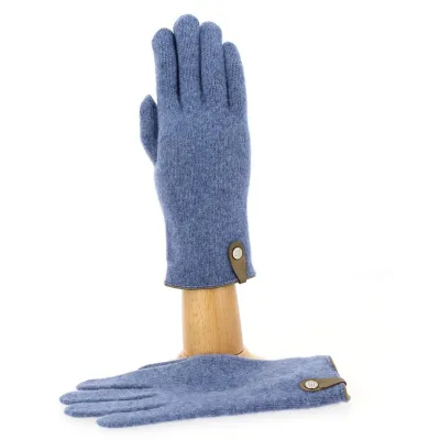 Gants Tactiles Séville Laine & Cachemire Bleu/Marron - Traclet) Reference : 8519 | Chapellerie Traclet