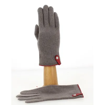 Seville Touch Screen Gloves Wool & Cashmere Taupe/Red - Traclet Reference: 9849 | Chapellerie Traclet