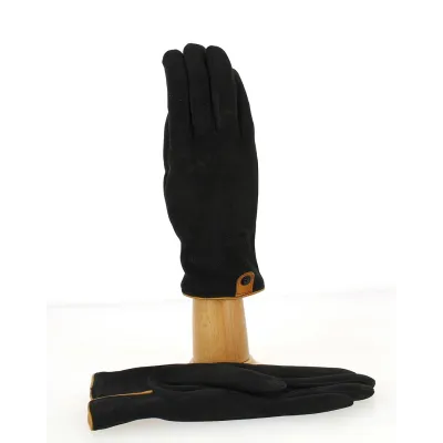 Women's Leather Velvet & Wool Black Gloves - Traclet Reference: 5848 | Traclet Hat Shop