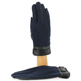 Men's Navy & Black Leather Touch Screen Gloves - Traclet