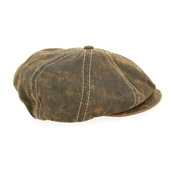 Brown Cotton Faux Leather Bakerboy Cap - Traclet
